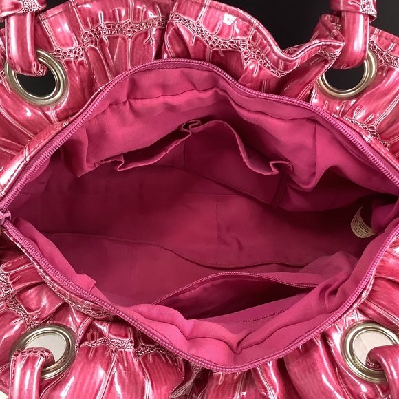 Womens Pink Faux Reptile Patent Leather Hobo Bag - Picture 5 of 12